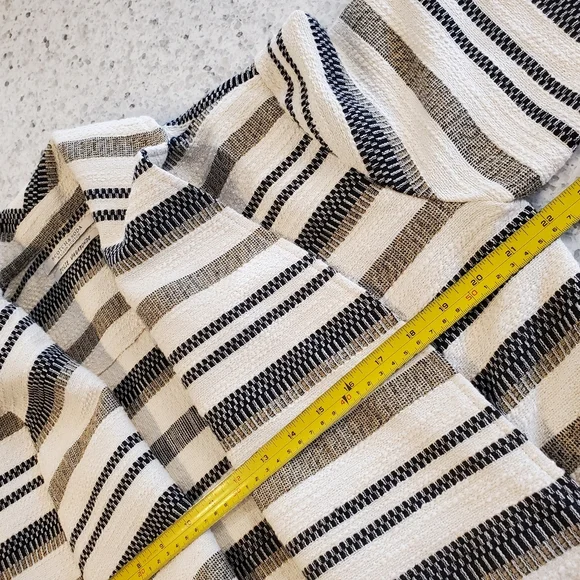 Scotch And Soda Medium Jacket Open Front Cotton Coat Neutral Stripes Boho Fringe - Picture 14 of 16